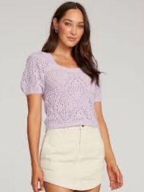 Saltwater Luxe NWT Light Purple Crochet Knit Scoop Neck Top